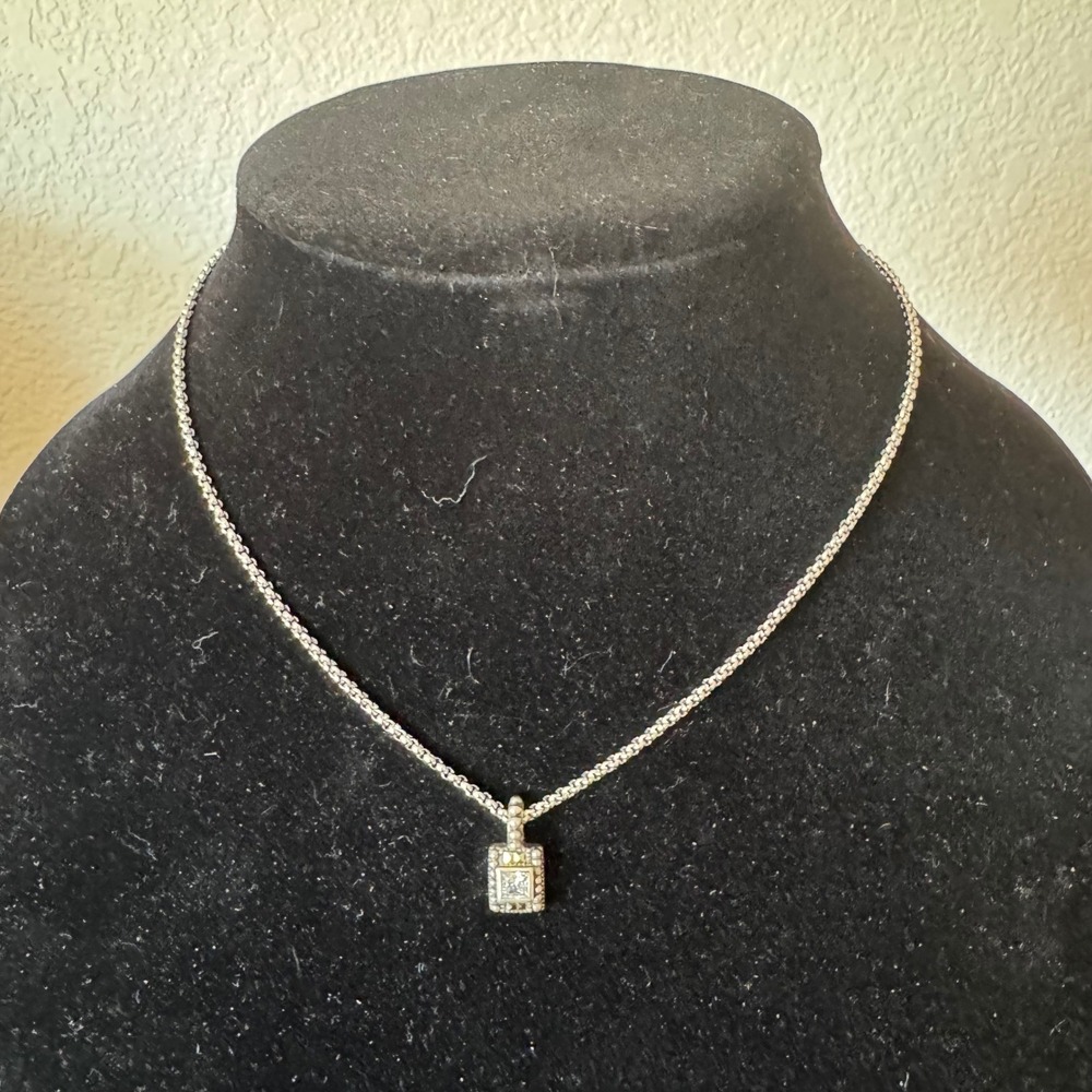 Judith Jack Sterling Silver Marcasite CZ Square Pendant Necklace 16" NWT